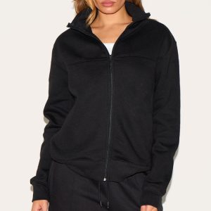 Black Seamed Detail Zip Through Track Top