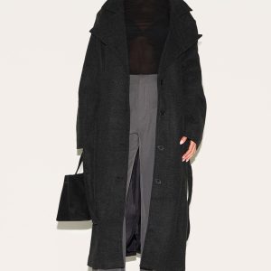 Black Oversized Wool Look Trench Coat