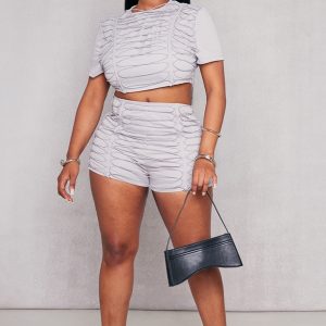 Shape Grey Woven Lace Up Detail Shorts