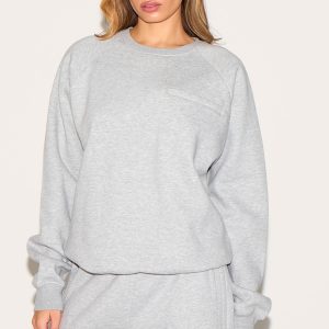 Ash Grey Oversized Pocket Detail Sweatshirt