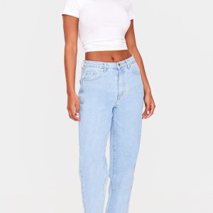 PRETTYLITTLETHING Light Blue Wash High Waist Mom Jeans