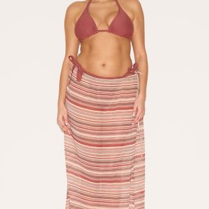 Plus Brown Stripe Chiffon Fishtail Maxi Beach Skirt