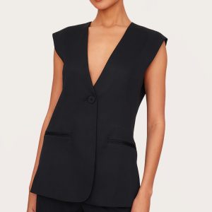 Black Premium Tailored Woven Longline Waistcoat