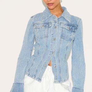 Petite Blue Fitted Seam Detail Denim Jacket