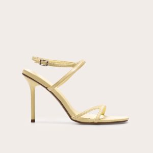Lemon Pu Round Toe Asymmetric Strap High Stiletto Heeled Sandals