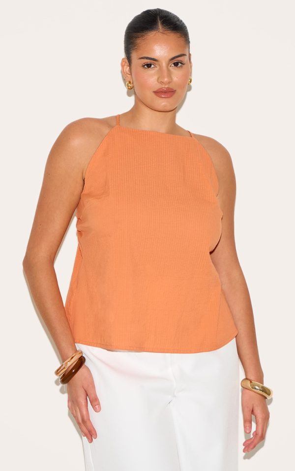 c3e71fc13e439b75d1bcbc4e566b3c9825ad5ec0_CNM7177_1_plus_orange_textured_boatneck_tie_back_top