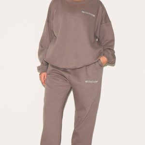 PRETTYLITTLETHING Plus Charcoal Grey Oversized Slogan Joggers