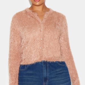 Plus Stone Eyelash Knit Cardigan