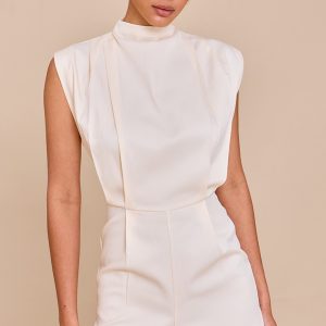 Almond Woven Bagged Over Boat Neck Playsuit