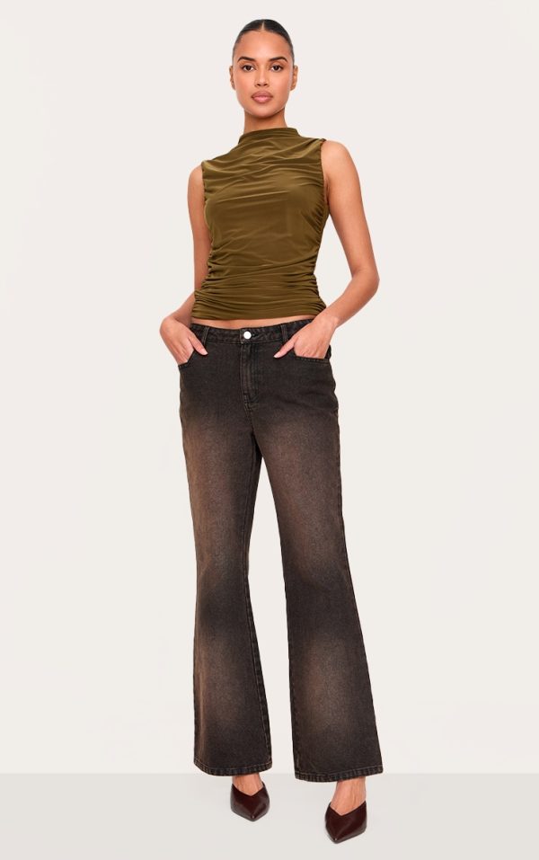 c429e18d2294cbb004f2bbaeae95b6a0feb2e9bc_CNM1499_3_olive_double_layer_slinky_ruched_detail_long_top