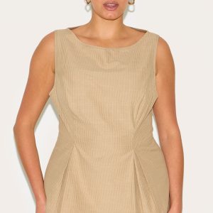 Plus Sand Striped Cotton Peplum Top