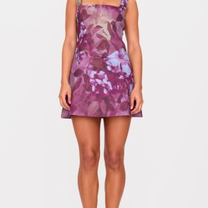 Mauve Floral Corset A Line Shift Dress