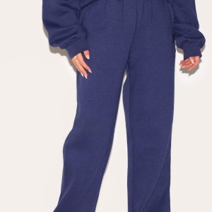 PRETTYLITTLETHING Navy Wide Leg Embroidered Joggers