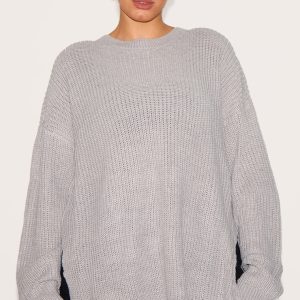 Plus Grey Round Neck Side Split Jumper