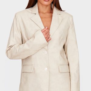 Tall Stone Faux Leather Oversized Blazer