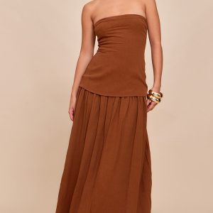 Chestnut Bandeau Long Line Maxi Dress