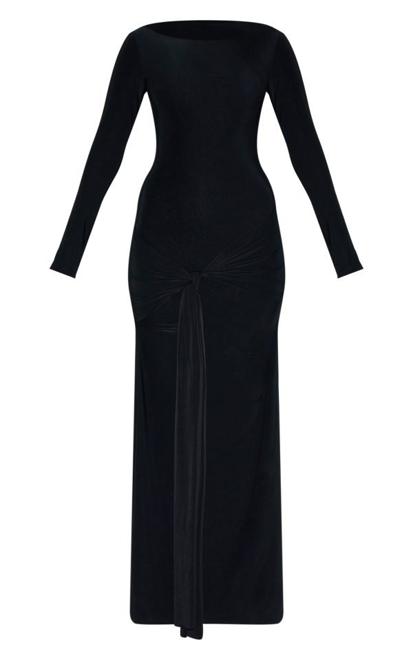c602ac5a5fe2eeab9967ab1114df5d7d7537c9ac_CNM8956_5_black_double_layer_slinky_drop_waist_knot_detail_maxi_dress