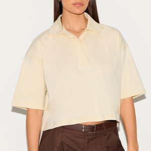 Cream Oversized Short Sleeve Polo Top