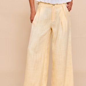 Butter Cream Tailored Tweed Wide Leg Trousers