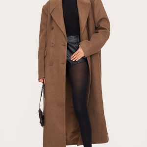 Chocolate Wool Look Double Breasted Oversized Maxi Coat
