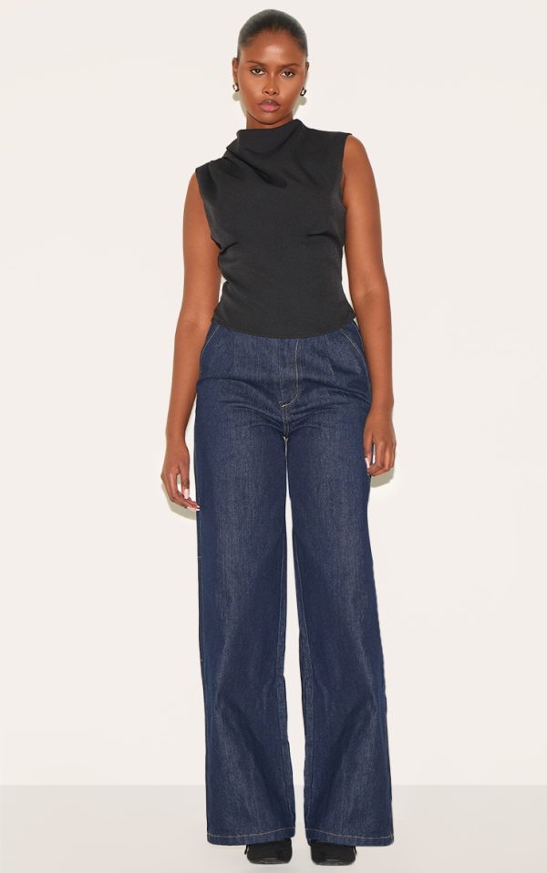 c655d904c8a5e4d16ee84ac2aa91062b280427c9_CNL7505_3_black_woven_ruched_high_neck_top