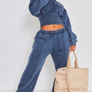 Shape Blue Sweat Seam Detail Wide Leg Joggers