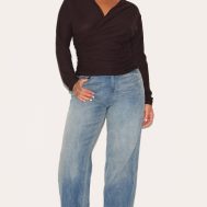 c679ec6507eac24eb6a7c964a9c496bf360434bc_CNM2638_3_plus_chocolate_soft_touch_ruched_long_sleeve_longline_top