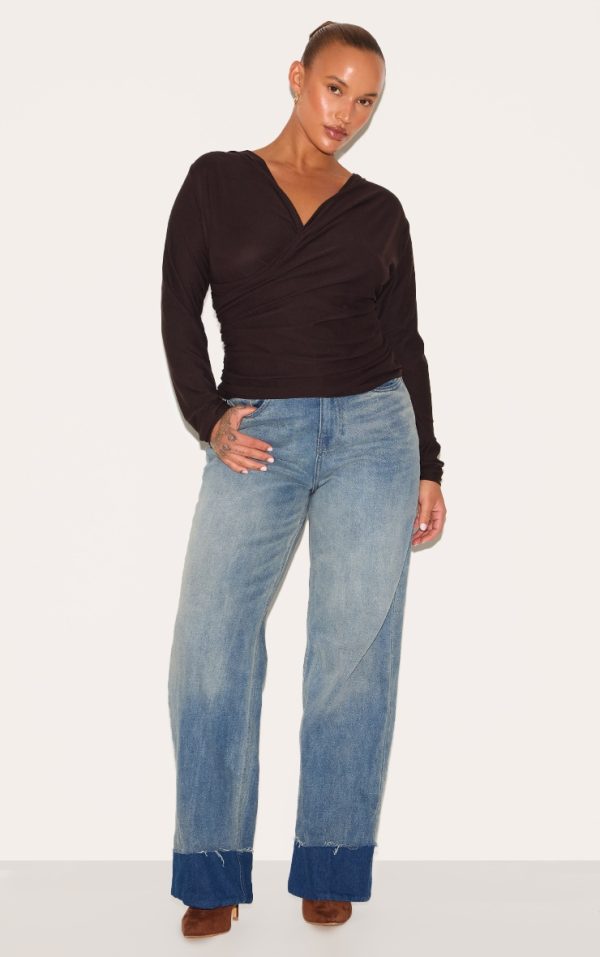 c679ec6507eac24eb6a7c964a9c496bf360434bc_CNM2638_3_plus_chocolate_soft_touch_ruched_long_sleeve_longline_top