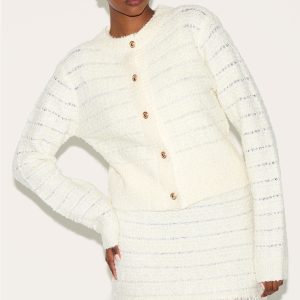 Cream Boucle Knit Button Through Cardigan