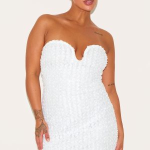Plus White Texured Wired Bandeau Mini Dress