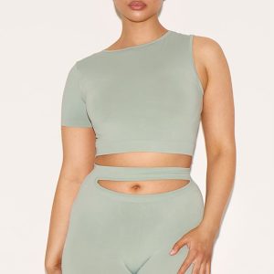 Shape Sage Green Soft Seamless One Sleeve Crop Top