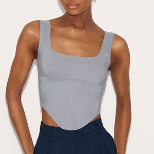 Light Grey Stretch Woven Square Neck Corset Top