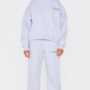 PRETTYLITTLETHING Ash Grey Collective Printed Wide Leg Joggers