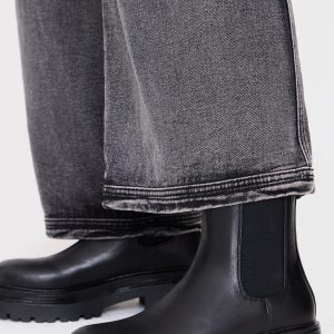 Black Round Toe Chunky Sole Elastic Chelsea Boots