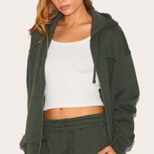 Khaki Wellness Premium Embroidered Zip Front Oversized Hoodie