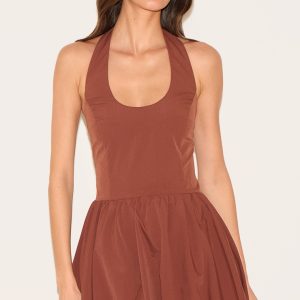 Chocolate Halterneck Puffball Dress