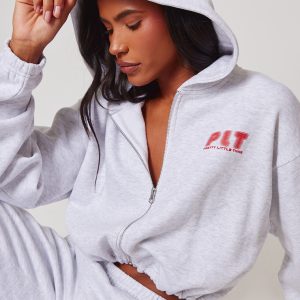 PRETTYLITTLETHING Grey Marl Elasticated Hem Zip Up Hoodie