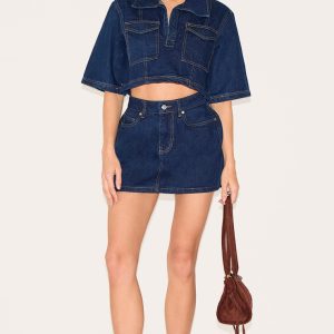 Indigo Contrast Stitch Denim Mini Skirt
