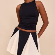 c8158f6ebe90b1c5574b7569a0d328158a8a9d96_CNM7332_2_black_chiffon_contrast_godet_mini_skirt