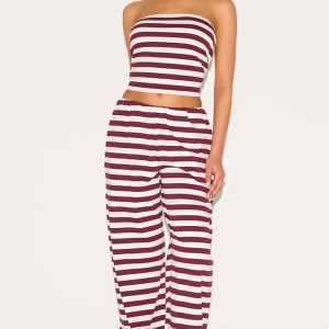 Petite Red Stripe Wide Leg Elasticated Waist Wide Trousers