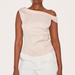 Ecru Asymmetric Fold Over Detail Top