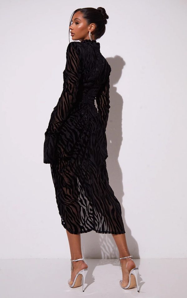 c888ae9ba9f1a27fac7e062e48171d9d7a6ccadc_CNH0081_2_black_zebra_print_devore_high_neck_draped_midi_dress