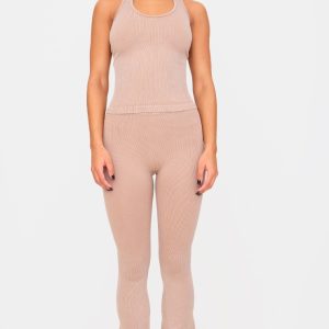 Chocolate Mocha Acid Wash Seamless Rib Flare Yoga Pants