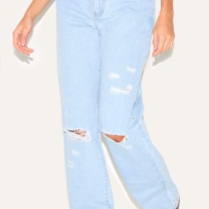 Light Blue Wash Distressed Style Boyfriend Jeans