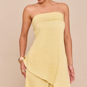 Lemon Bandeau Asymmetric Drape Detail Top