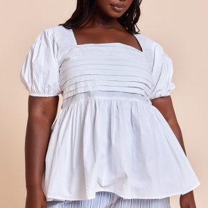 Plus White Low Back Poplin Halterneck Top