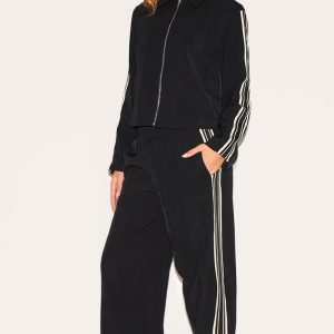 Black Side Stripe Woven Wide Leg Trousers