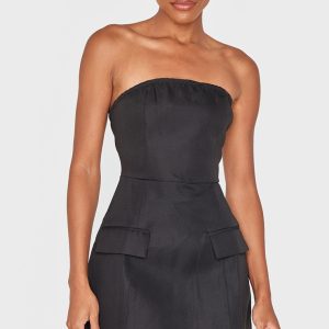 Black Bandeau Pocket Detail Shift Dress