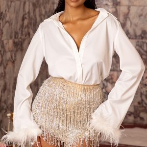 White Feather Trim Shirt