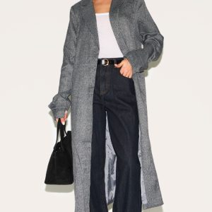 Grey Check Print Oversized Trench Coat